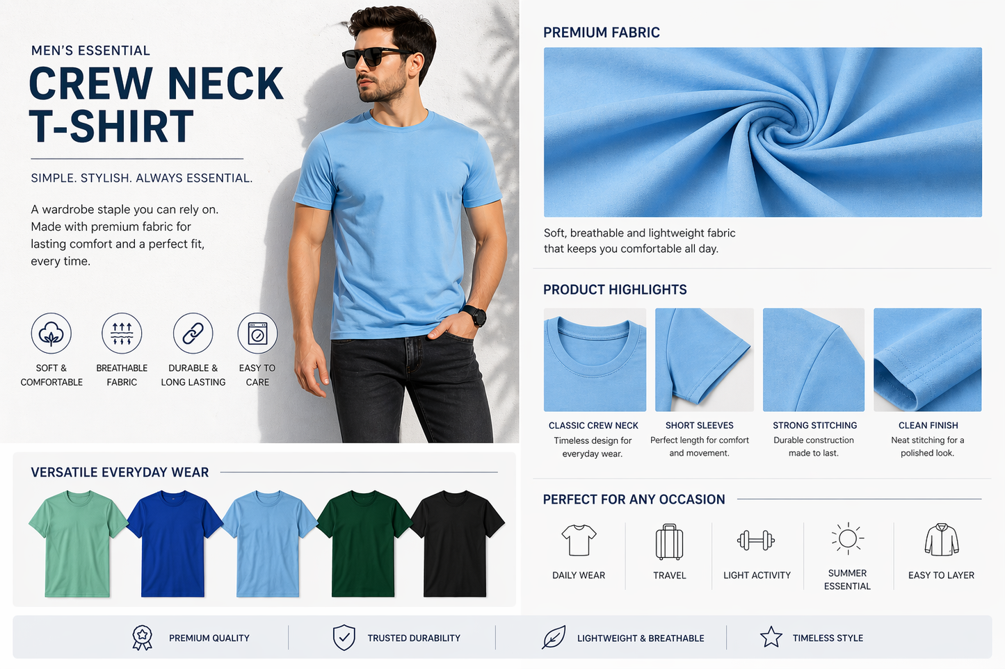 NEW Round Neck T-Shirt Half Sleeves pack of 5 (Random Color)