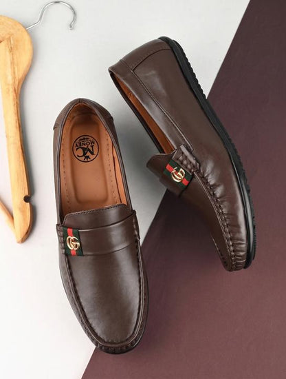 Men's Premium Brown Synthetic Leather Horsebit Loafers