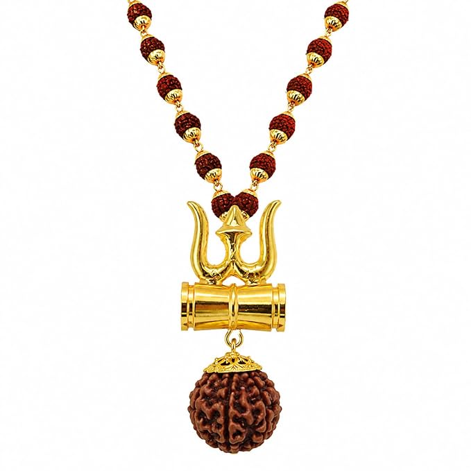 Religious Trishul Damaru Locket with Gold Plated Cap