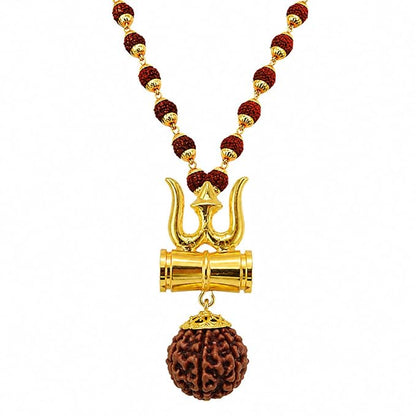 Religious Trishul Damaru Locket with Gold Plated Cap