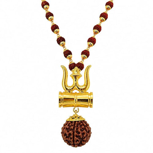Religious Trishul Damaru Locket with Gold Plated Cap