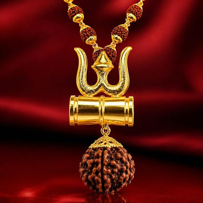 Religious Trishul Damaru Locket with Gold Plated Cap