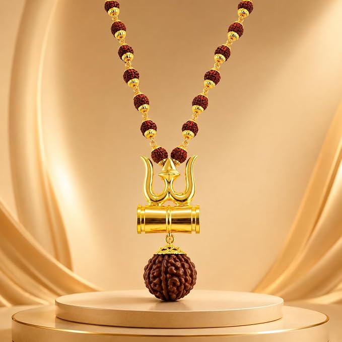 Religious Trishul Damaru Locket with Gold Plated Cap