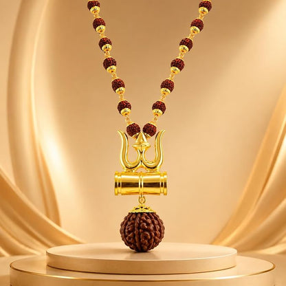 Religious Trishul Damaru Locket with Gold Plated Cap