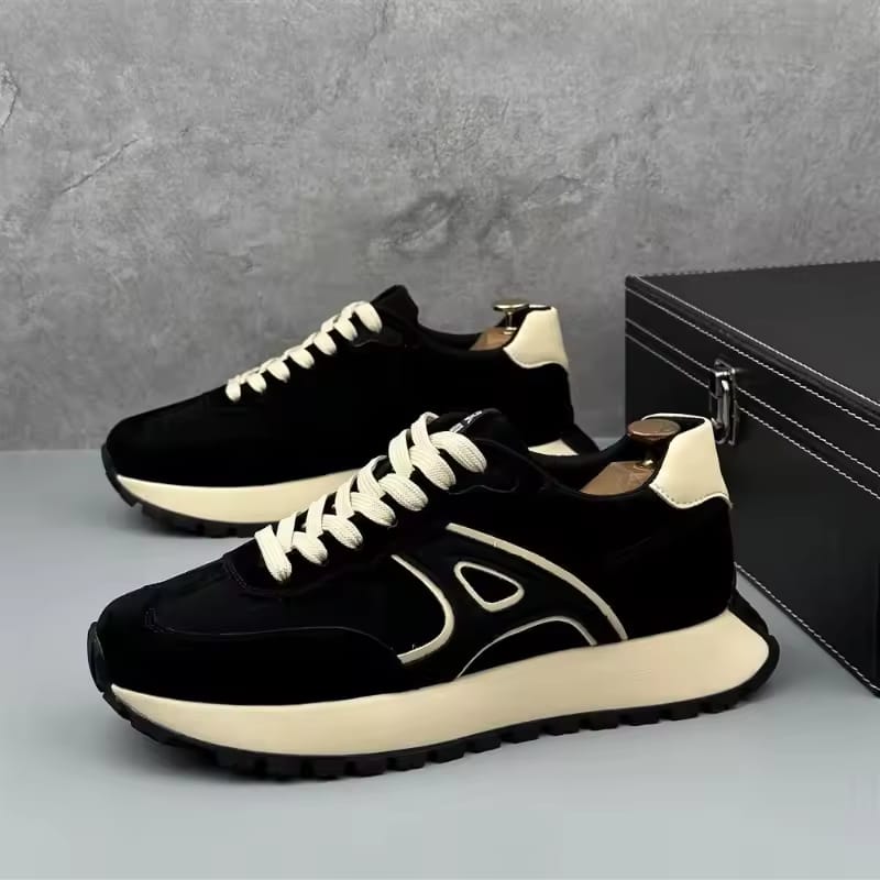 Men's Sneakers, Black and White, Lace-Up Style, Casual Athletic Shoes