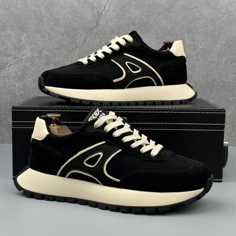 Men's Sneakers, Black and White, Lace-Up Style, Casual Athletic Shoes