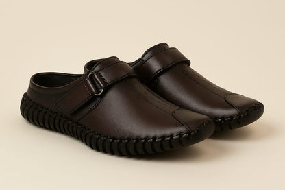 Men's Synthetic Leather-Look Slip-On Mule Sandals with Strap (TAN)