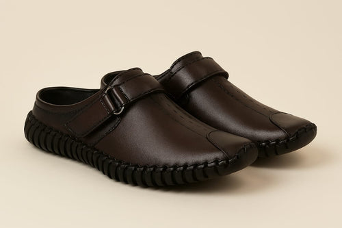Men's Synthetic Leather-Look Slip-On Mule Sandals with Strap (TAN)