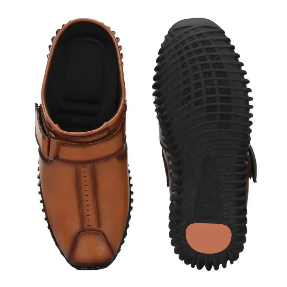 Men's Synthetic Leather-Look Slip-On Mule Sandals with Strap (BROWN)