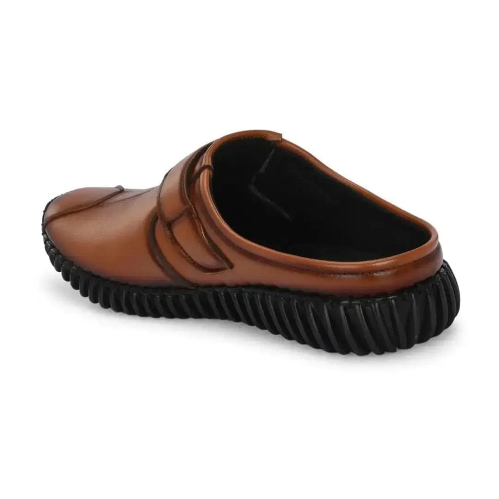 Men's Synthetic Leather-Look Slip-On Mule Sandals with Strap (BROWN)