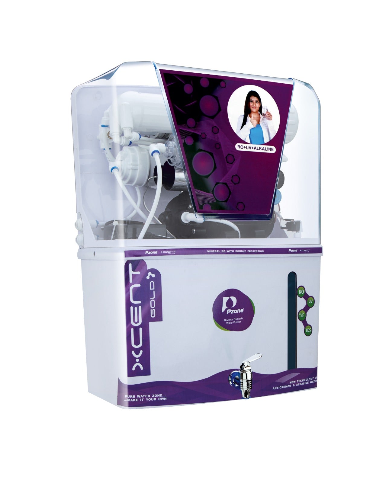 Pzone Xcent Gold Ro+UV+Cu+Zn+Alkaline ISI Mark 12 L RO Water Purifier (White)