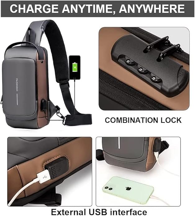 Multifunction Waterproff Sling Bag, USB Charging Sport Sling Anti-Theft Shoulder Bags - CL-JA-1671