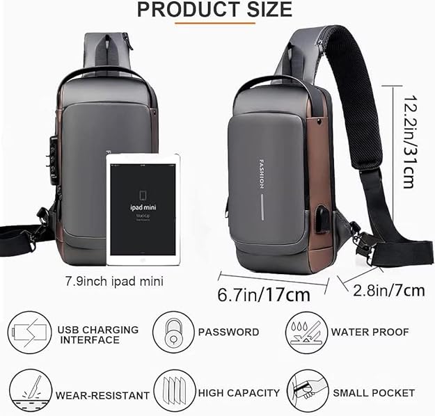Multifunction Waterproff Sling Bag, USB Charging Sport Sling Anti-Theft Shoulder Bags - CL-JA-1671
