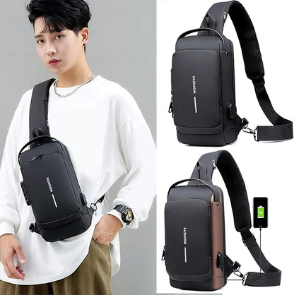 Multifunction Waterproff Sling Bag, USB Charging Sport Sling Anti-Theft Shoulder Bags - CL-JA-1671