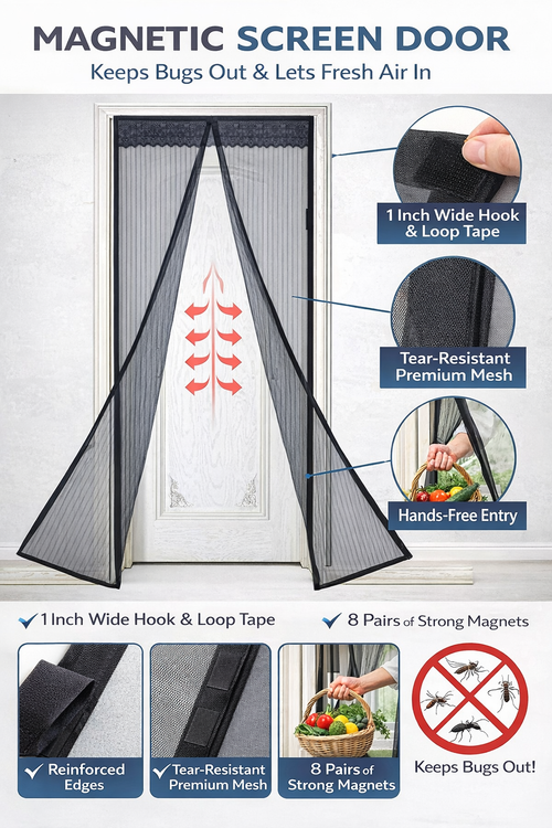 Mesh Screen Net Home Magnetic Foldable Anti Mosquito Door Curtains 100*210CM which fits to Door Size - 7 Feet