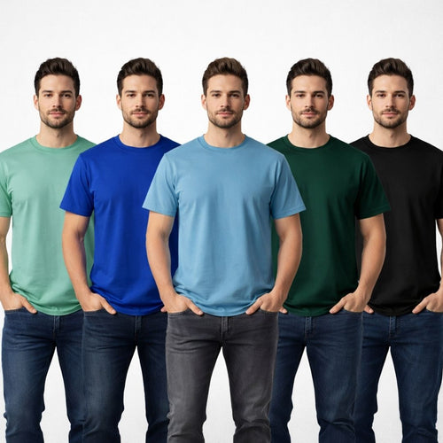 NEW Round Neck T-Shirt Half Sleeves pack of 5 (Random Color)