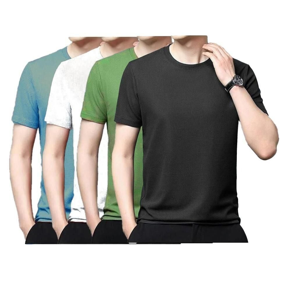 Round Neck T-Shirt Black Green white sky-blue Pack Of 4 (ASSORTED COLORS)
